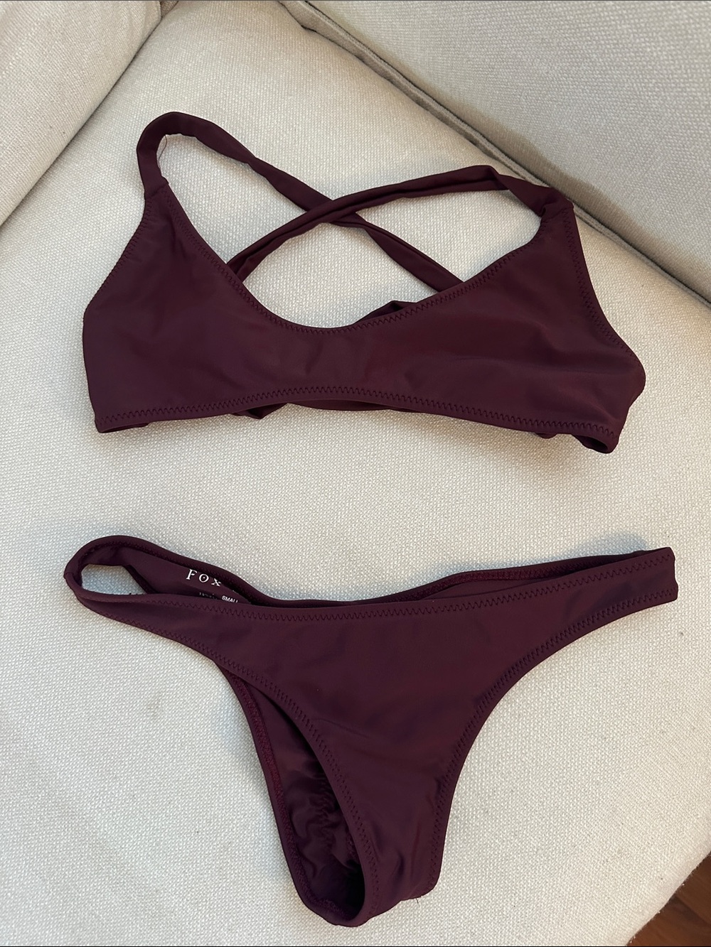 White Fox Boutique Maroon Crisscross Bikini Set